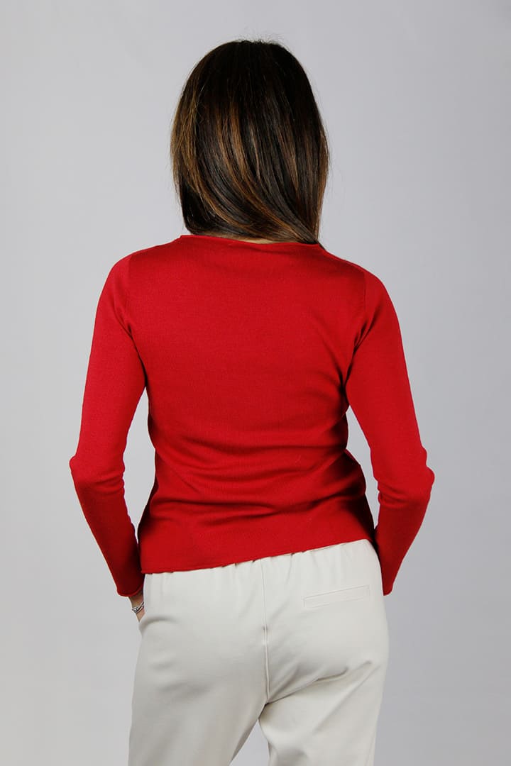 Maglia girocollo merinos rosso - immagine 3