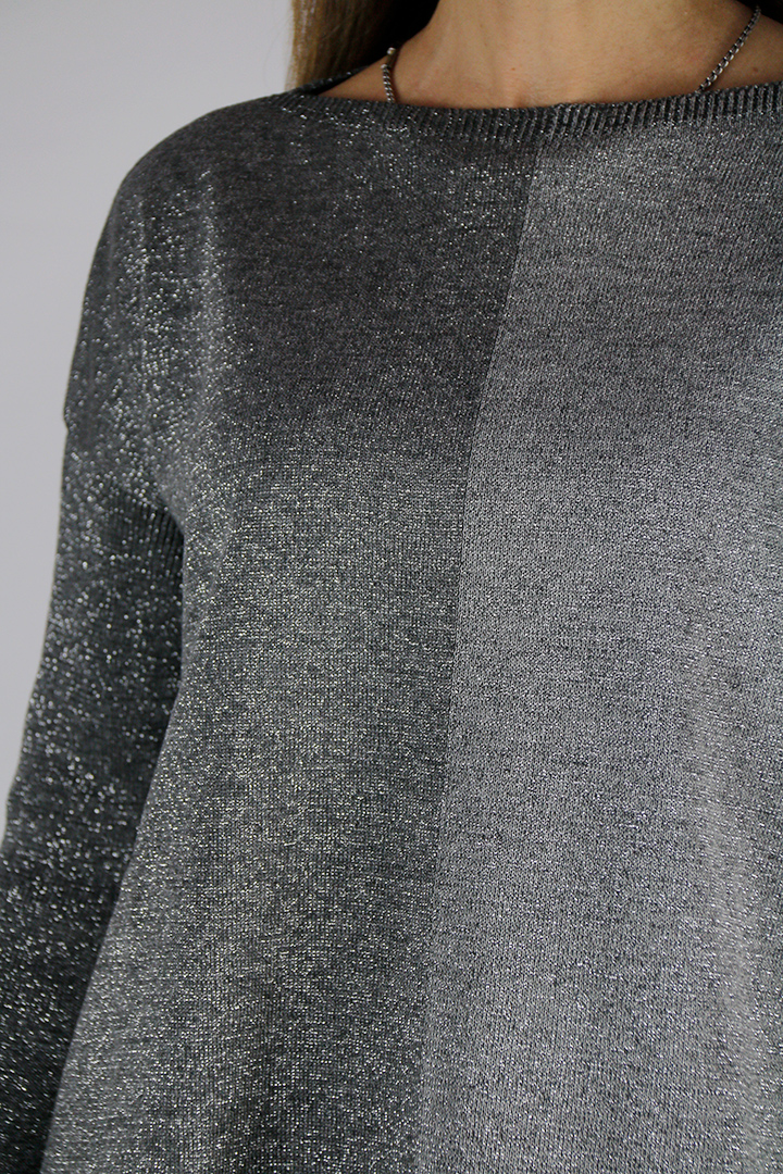 Maglia over in misto lana colore grigio con lurex - immagine 7