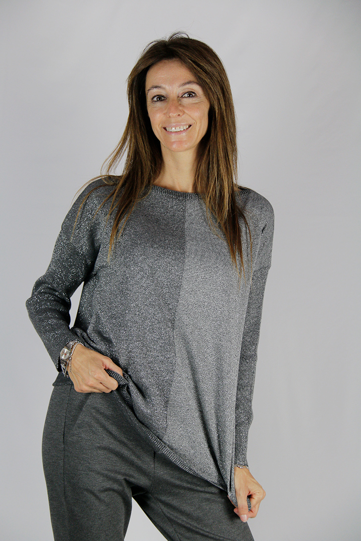 Maglia over in misto lana colore grigio con lurex