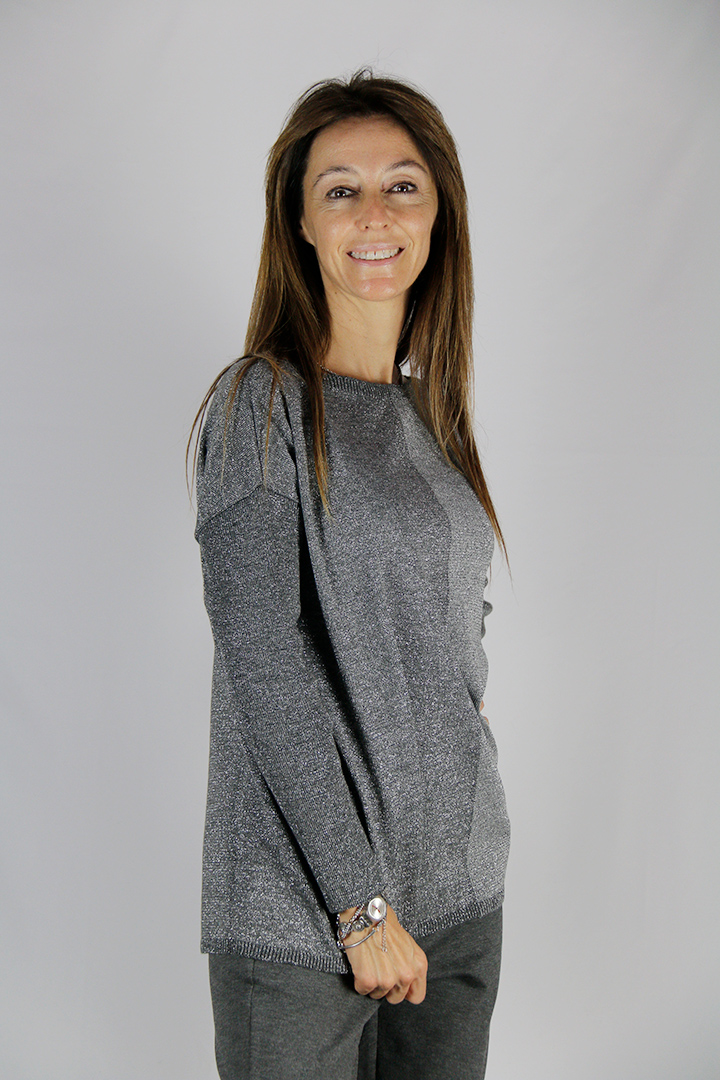 Maglia over in misto lana colore grigio con lurex - immagine 5