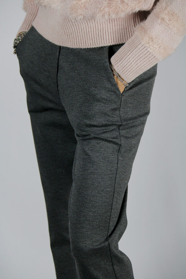 Pantalone punto Milano colore grigio con elastico in vita - immagine 4