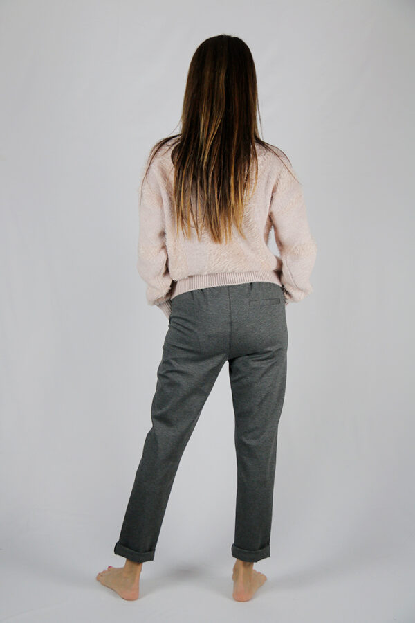 Pantalone punto Milano colore grigio con elastico in vita - immagine 3