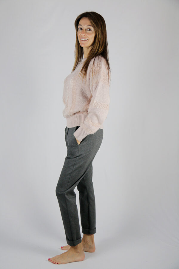 Pantalone punto Milano colore grigio con elastico in vita - immagine 2
