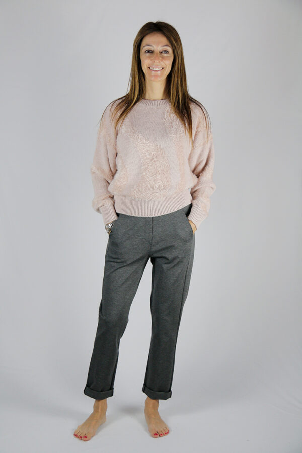 Pantalone punto Milano colore grigio con elastico in vita