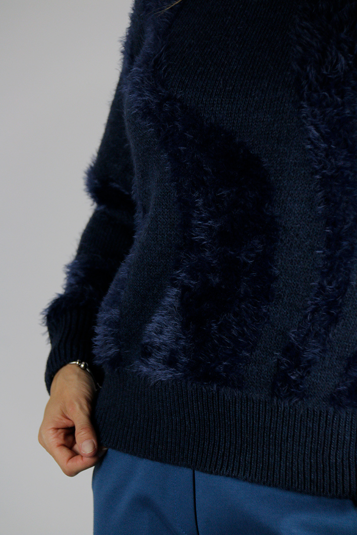 Maglia con inserti pelosetti in filato misto colore blu - immagine 5