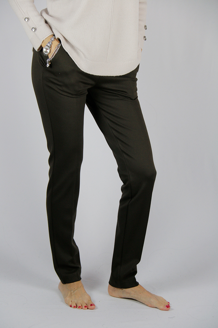 Pantalone in tessuto bielastico gamba asciutta colore moro