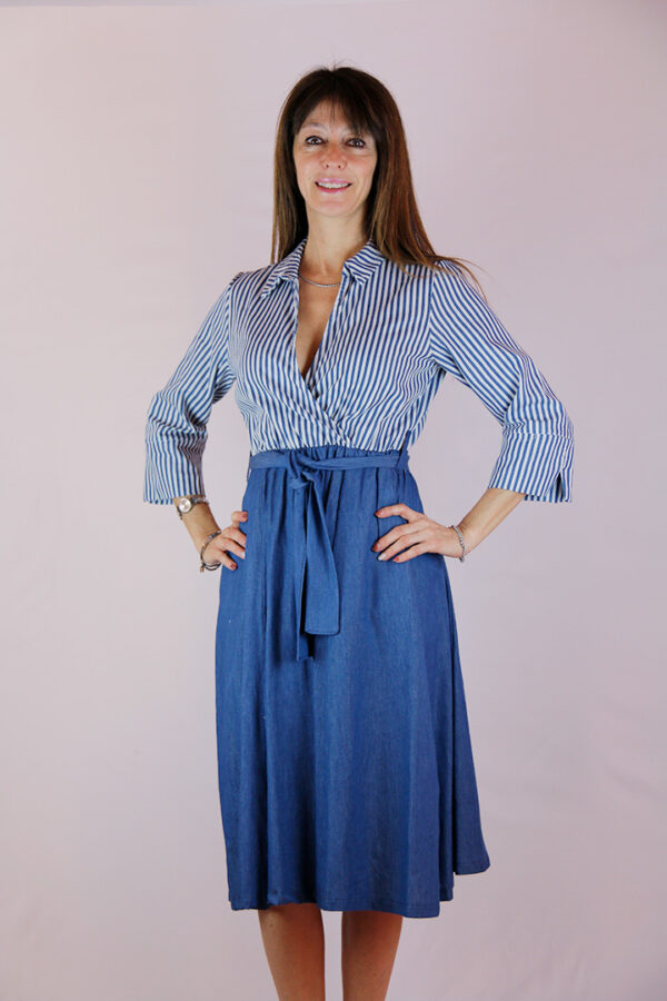 Abito puro cotone righe e chambray