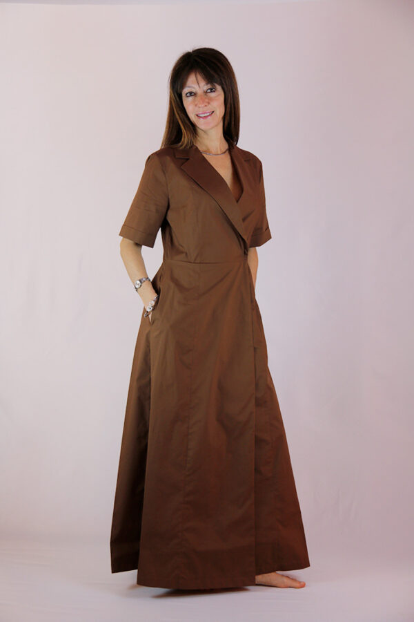 Abito lungo in cotone terracotta - immagine 3