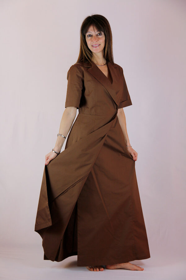 Abito lungo in cotone terracotta - immagine 4
