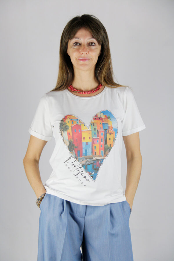 T-shirt stampa cuore Portofino