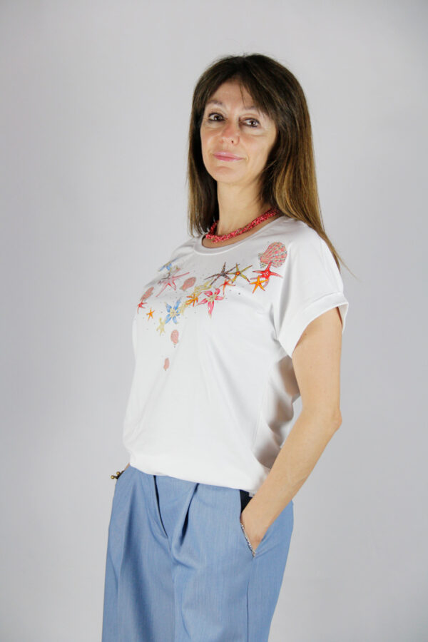 T-shirt cotone stampa marina e strass