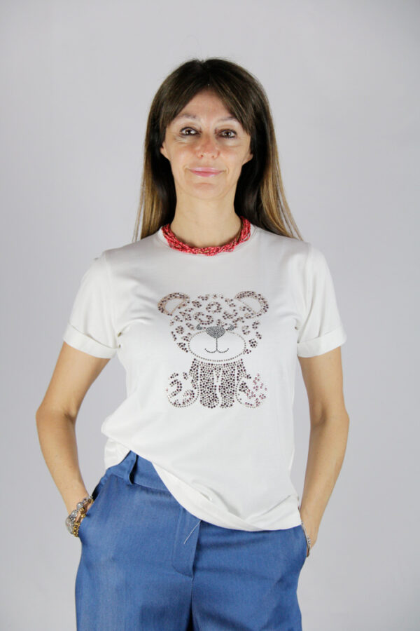 T-shirt cotone orsetto strass