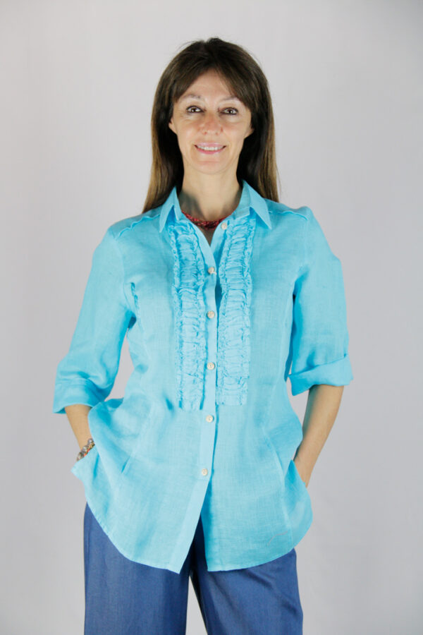 camicia puro lino azzurra donna Made in Italy