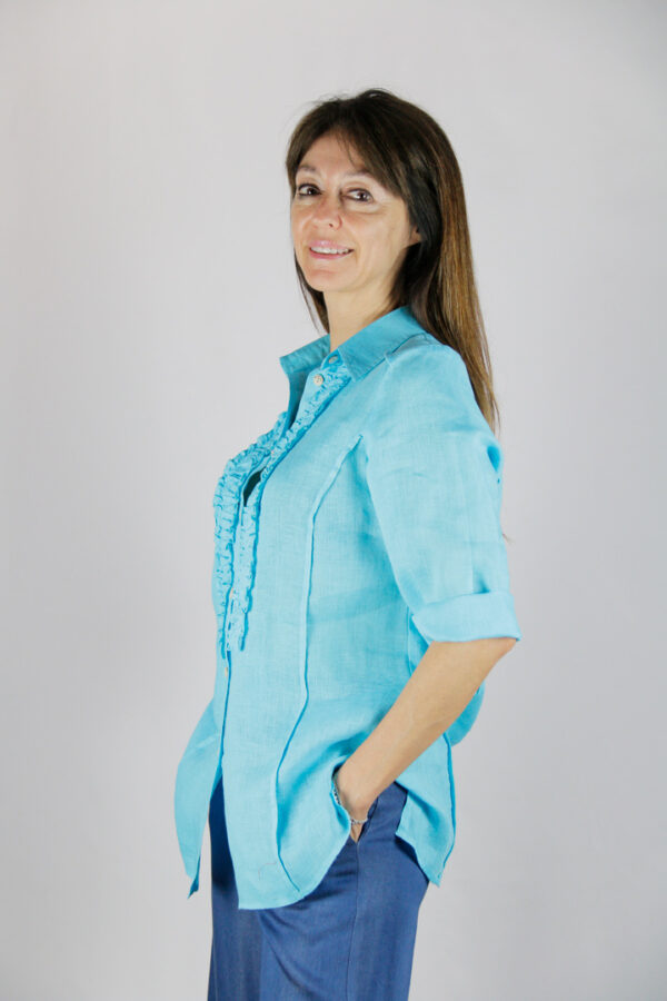 camicia puro lino azzurra  Made in Italy - immagine 2