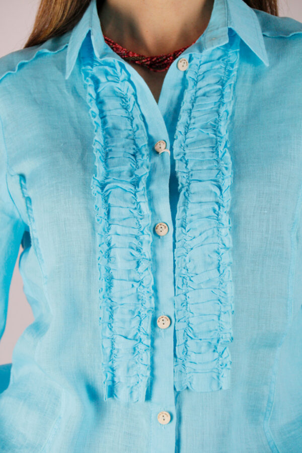 camicia puro lino azzurra  Made in Italy - immagine 3