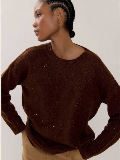 Maglia con paillettes colore bronzo
