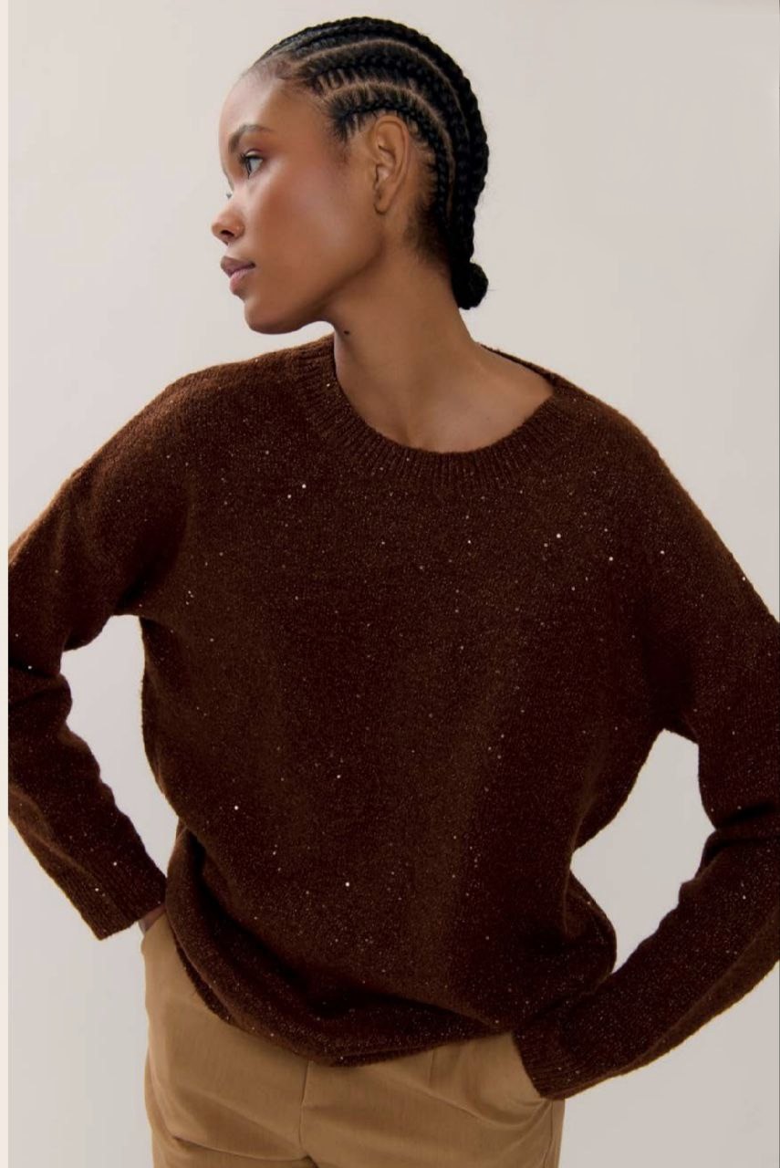 Maglia con paillettes colore bronzo