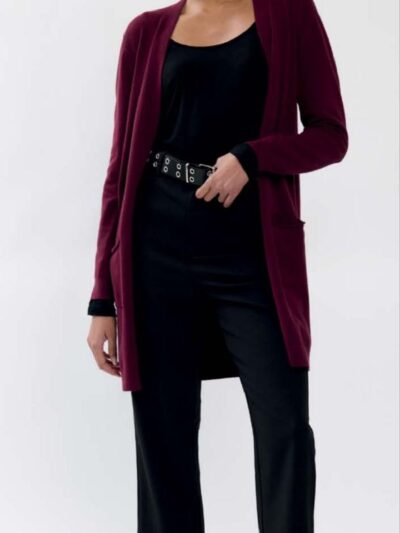 Cardigan lungo con taschini laterali colore vino