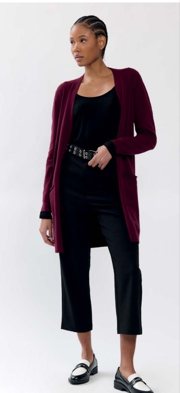 Cardigan lungo con taschini laterali colore vino