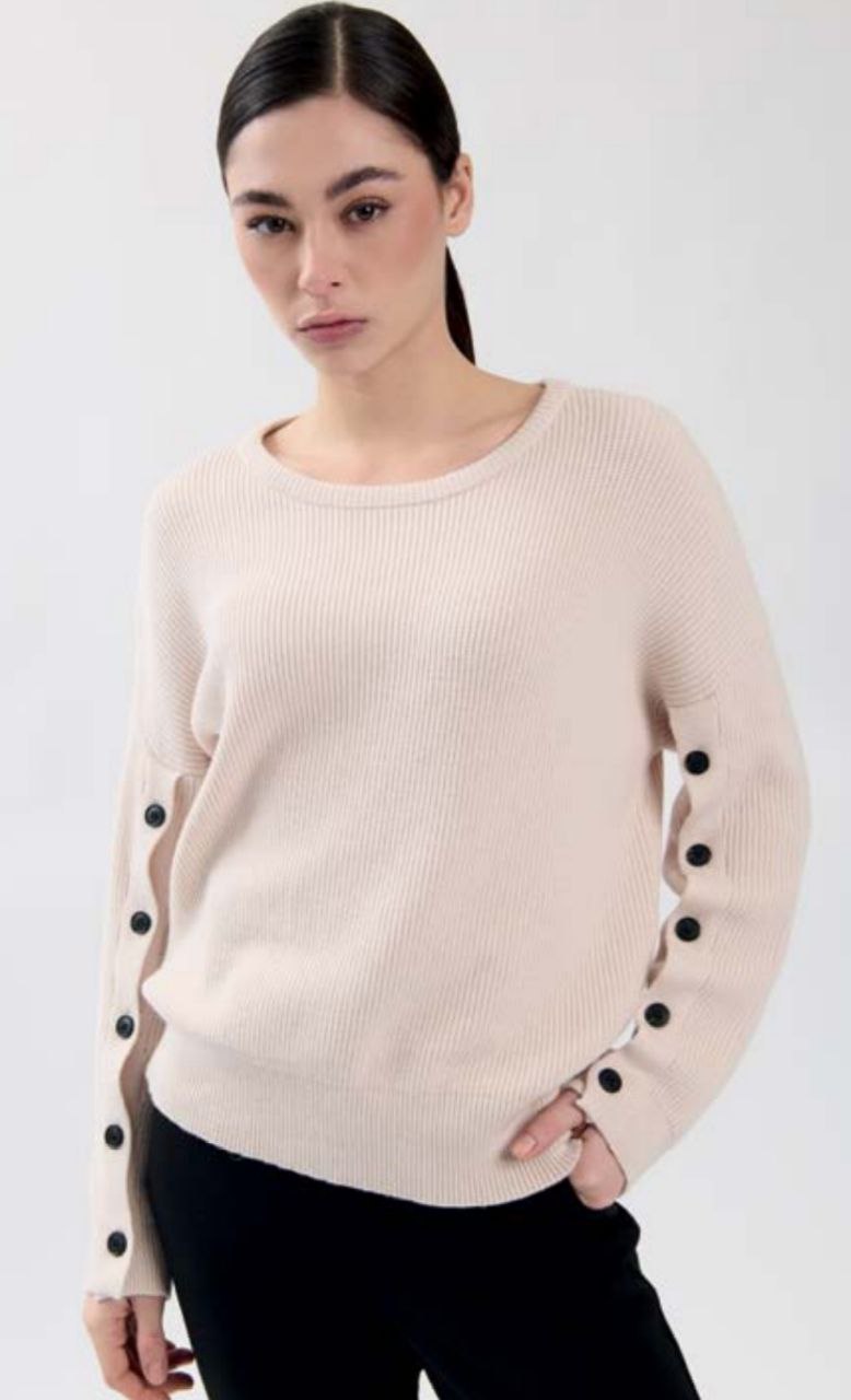 Maglia girocollo bottoncini maniche colore ecrù - immagine 8