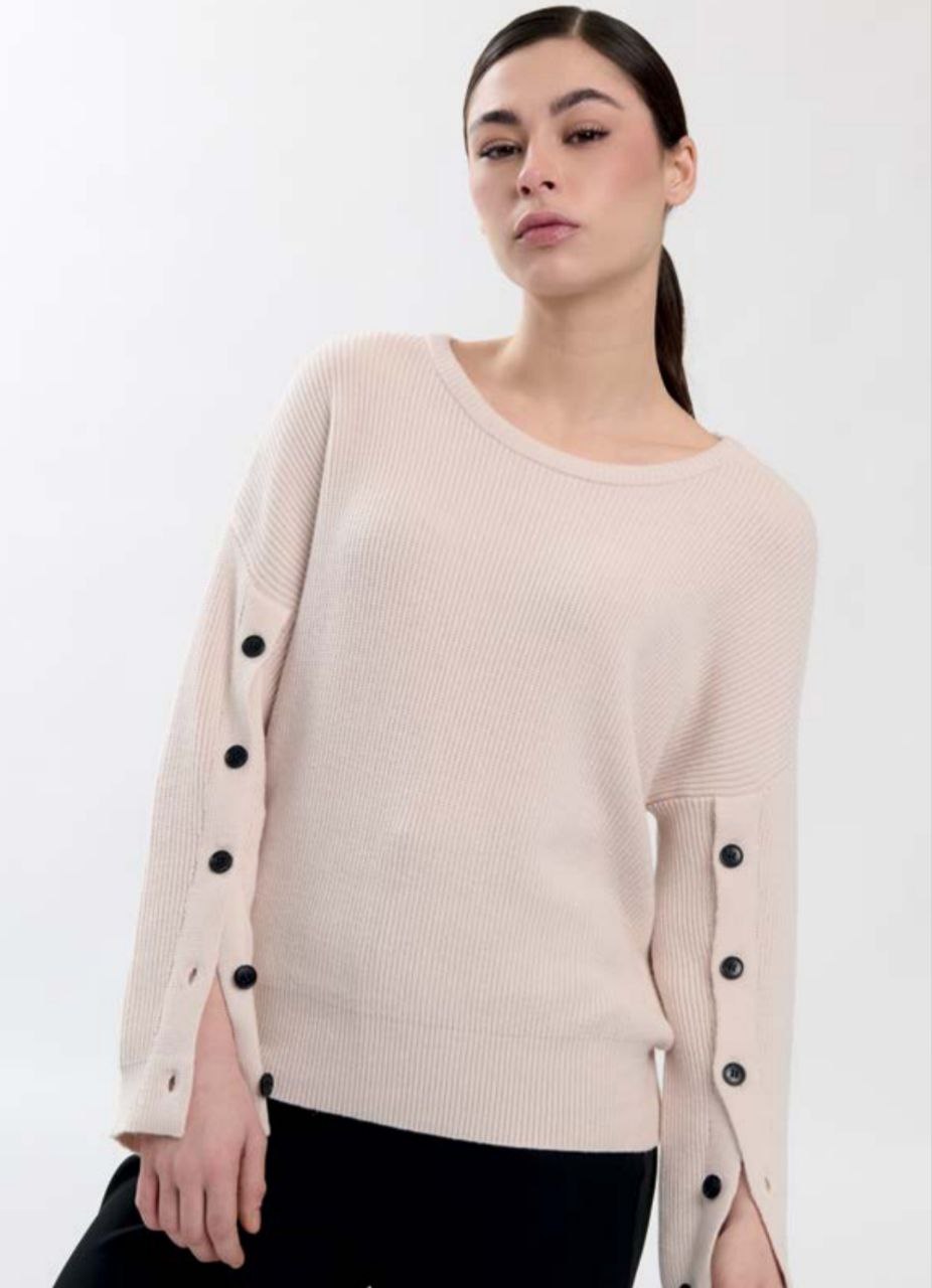Maglia girocollo bottoncini maniche colore ecrù