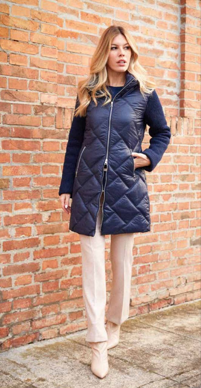Giaccone lungo blu donna maniche in maglia