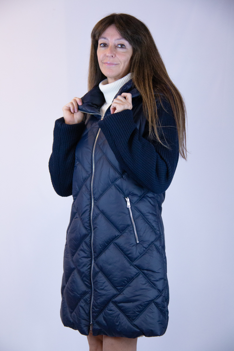Giaccone lungo blu donna maniche in maglia - immagine 5