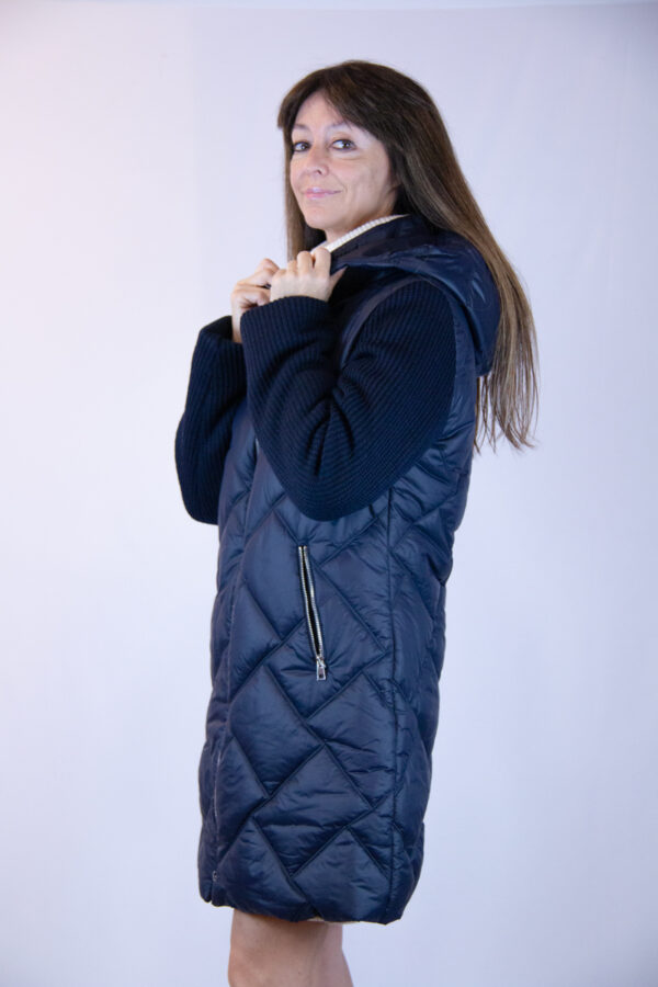 Giaccone lungo blu donna maniche in maglia - immagine 6