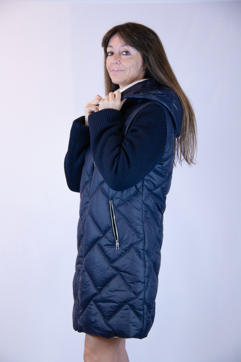 Giaccone lungo blu donna maniche in maglia - immagine 6