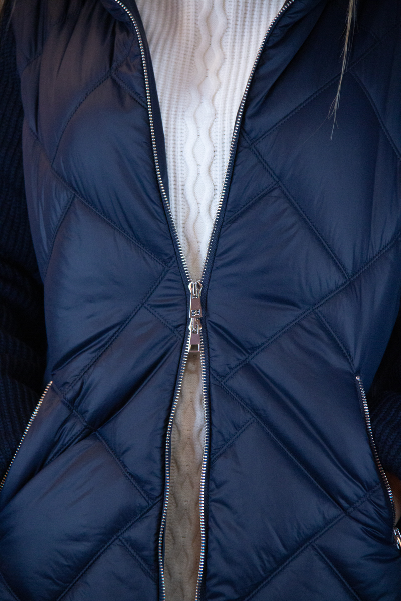 Giaccone lungo blu donna maniche in maglia - immagine 7