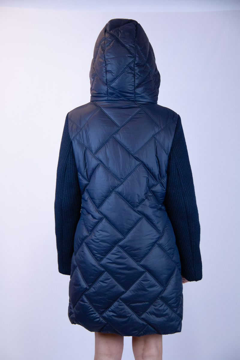 Giaccone lungo blu donna maniche in maglia - immagine 10