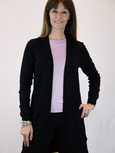 Cardigan nero lungo con tasche
