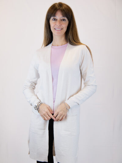 Cardigan bianco aperto con tasche