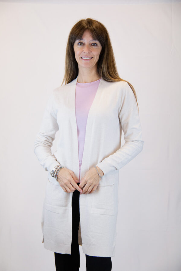 Cardigan bianco aperto con tasche