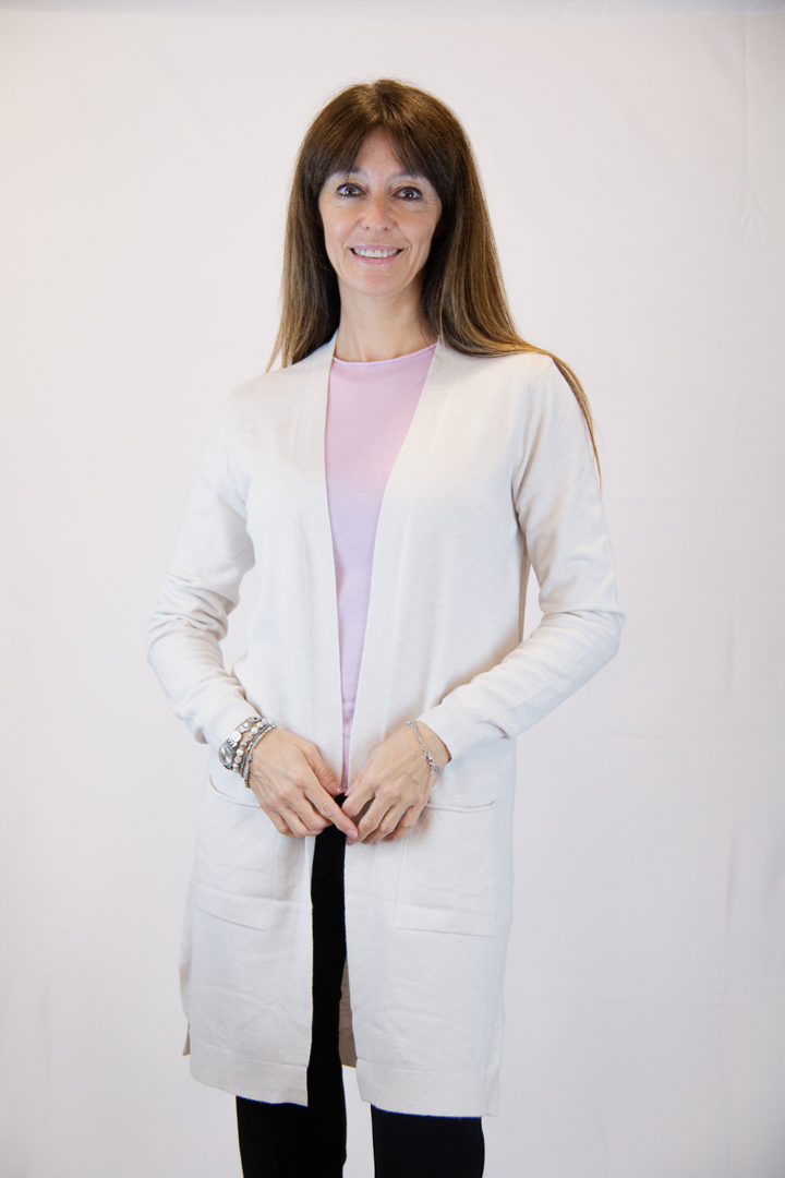 Cardigan bianco aperto con tasche
