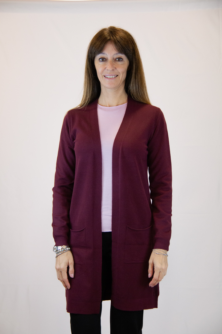 Cardigan lungo con taschini laterali colore vino - immagine 3