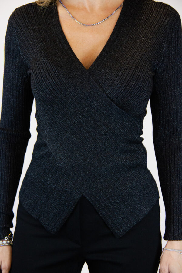 Maglia nera donna incrociata lurex - immagine 4