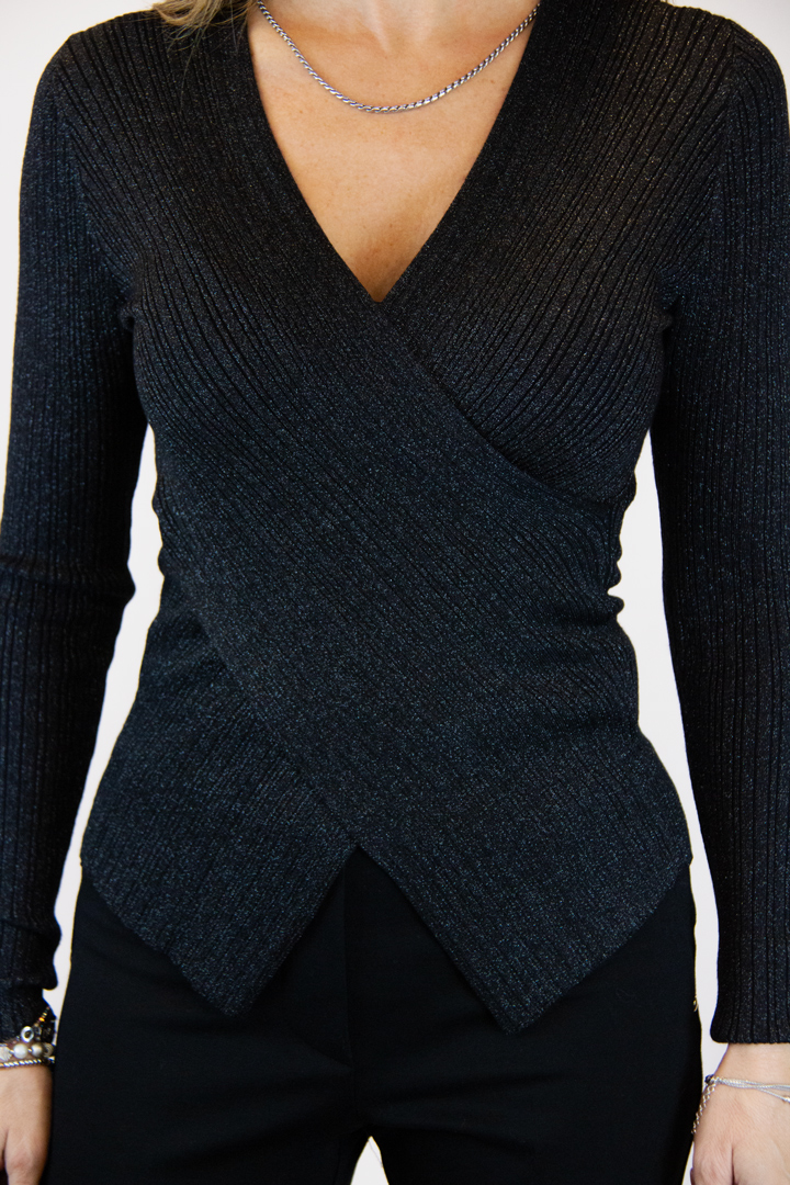 Maglia nera donna incrociata lurex - immagine 4