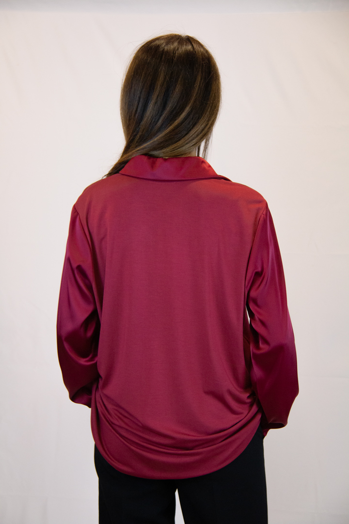 Camicia misto seta colore borgogna - immagine 4