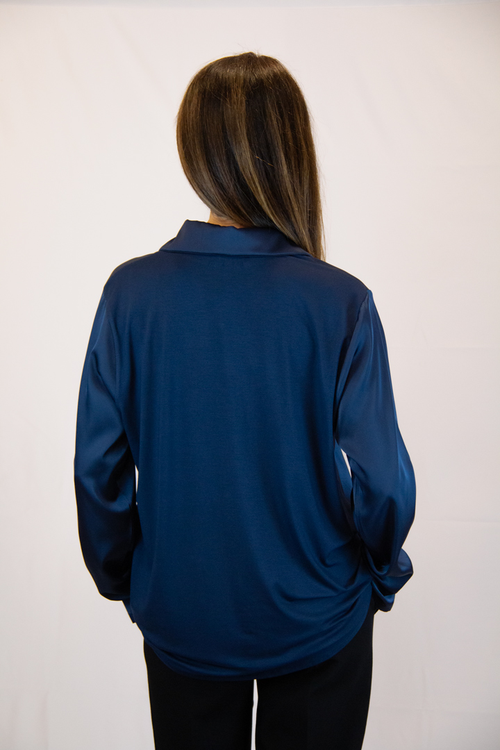 Camicia in misto seta colore blu - immagine 4