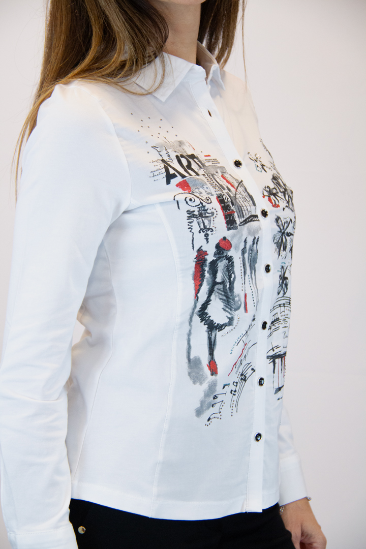 Camicia bianca fantasia artistica - immagine 6