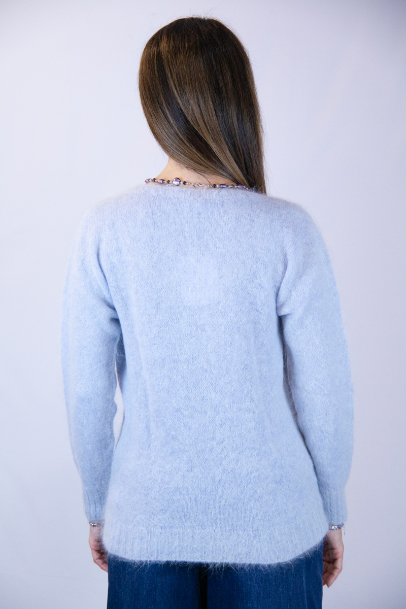 Maglia pelosetta colore azzurro lana alpaca con strass - immagine 3