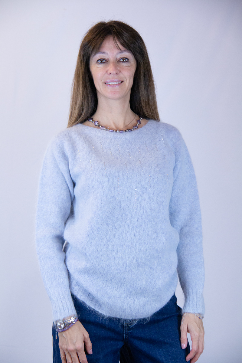 Maglia pelosetta colore azzurro lana alpaca con strass - immagine 2