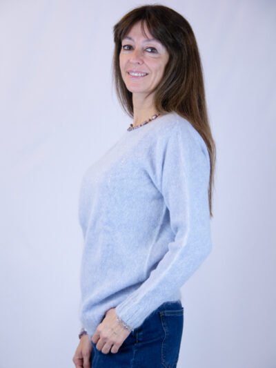 Maglia pelosetta colore azzurro lana alpaca con strass