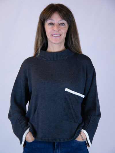 Maglia over giro collo colore grigio piombo