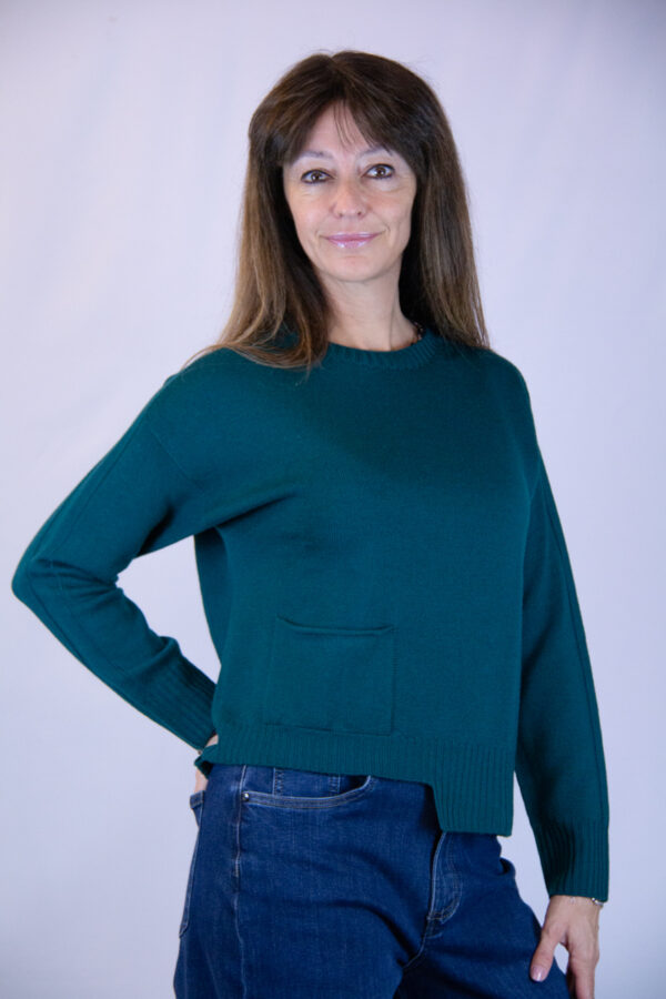 Maglia verde gucci lana merinos asimmetrica - immagine 2