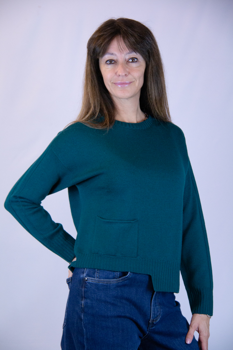 Maglia verde gucci lana merinos asimmetrica - immagine 2