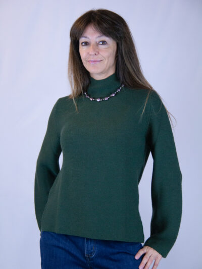 Maglia verde collo camino misto lana