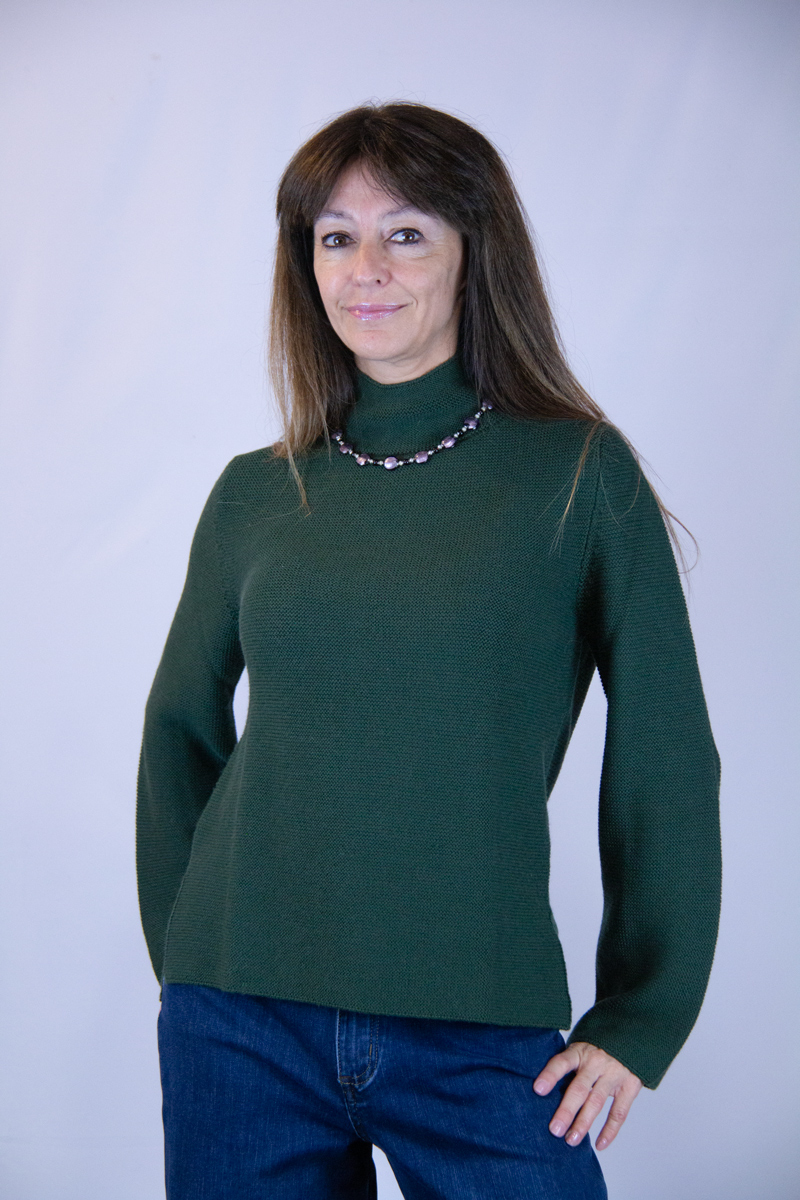 Maglia verde collo camino misto lana