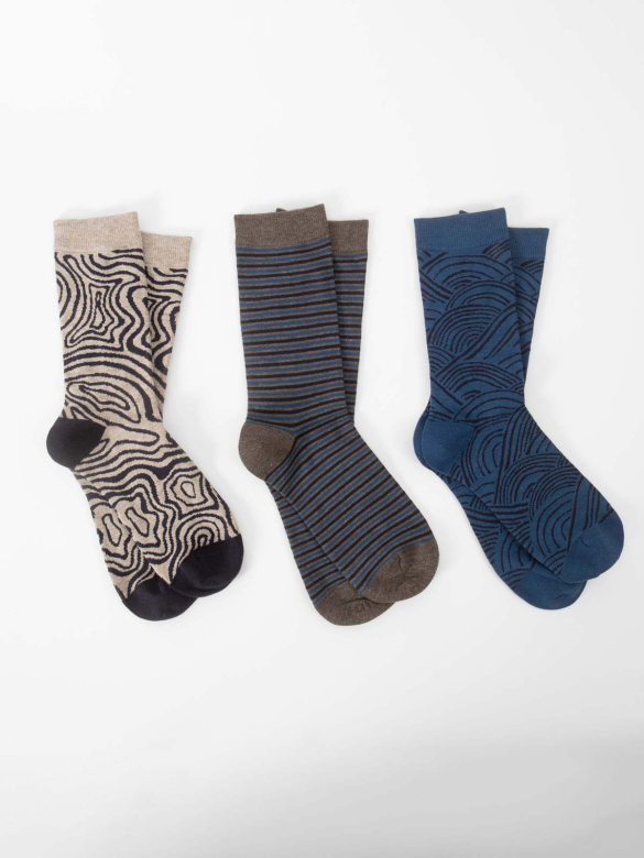 Confezione 3 calzini uomo in bamboo – comfort naturale e fantasia diversa
